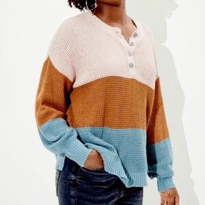 American Eage Outfitters Women’s SZ XS Color Block Sweater Henley Style Knit